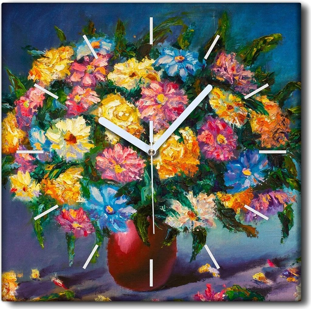 Coloray Uhr auf Leinwand 30x30 cm Wand Uhr Dekoration Wohnzimmer Segeltuch weiße Zeiger -Blumen Kunstkunst