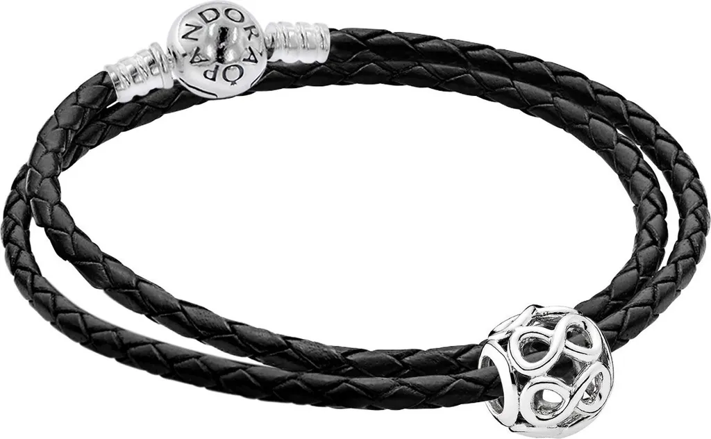 Bracelet Pandora 51523 en cuir noir pour femme avec Charm Infinity 41 cm