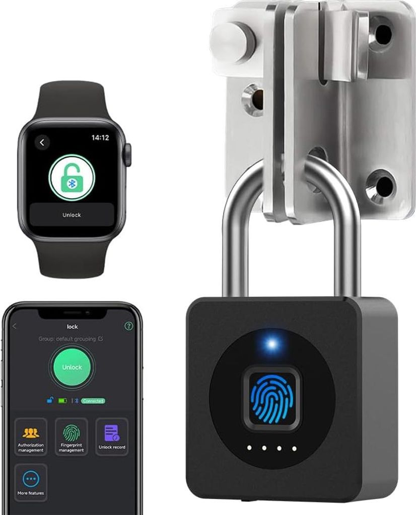 eLinkSmart Gym Padlock, Entsperren mit Fingerabdruck oder iOS Watch-App, Wasserdichtes schlüsselloses Schloss für mehrere Benutzer, für Schließ...