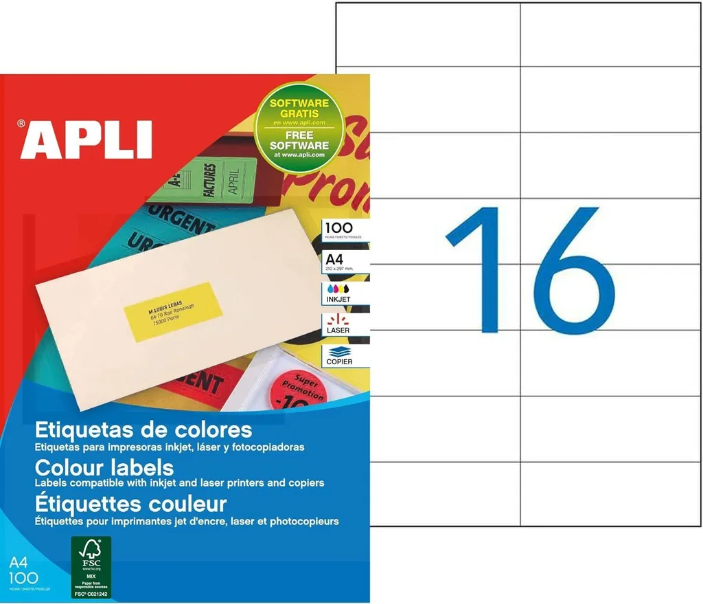 Etichette per indirizzi APLI 105 x 37 mm giallo 1.600 etichette