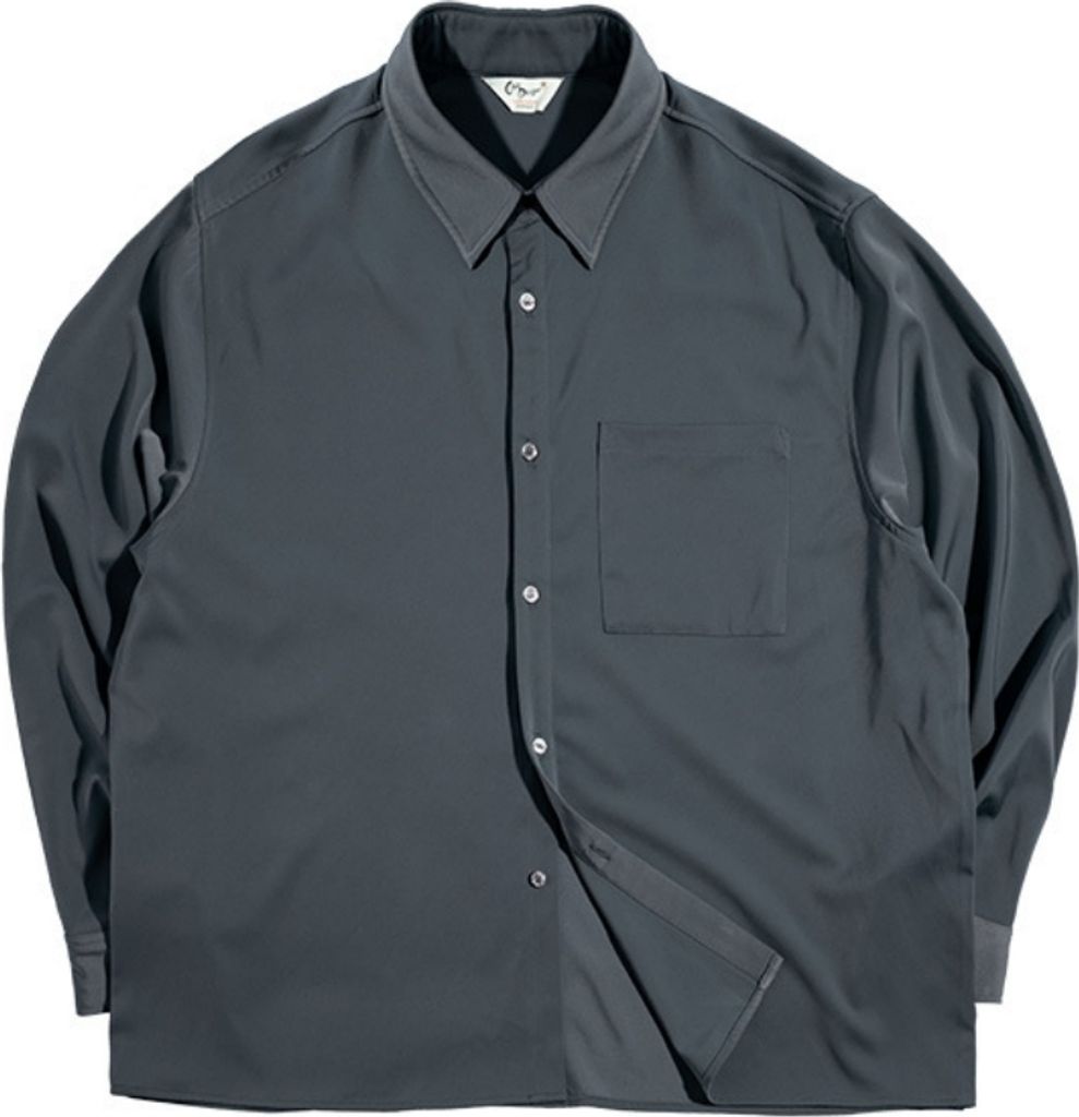 Hemden Herren Grau Vintage Satin Hemd lange Lose Eis Seide Gefühl drapiert Bluse, Größe L