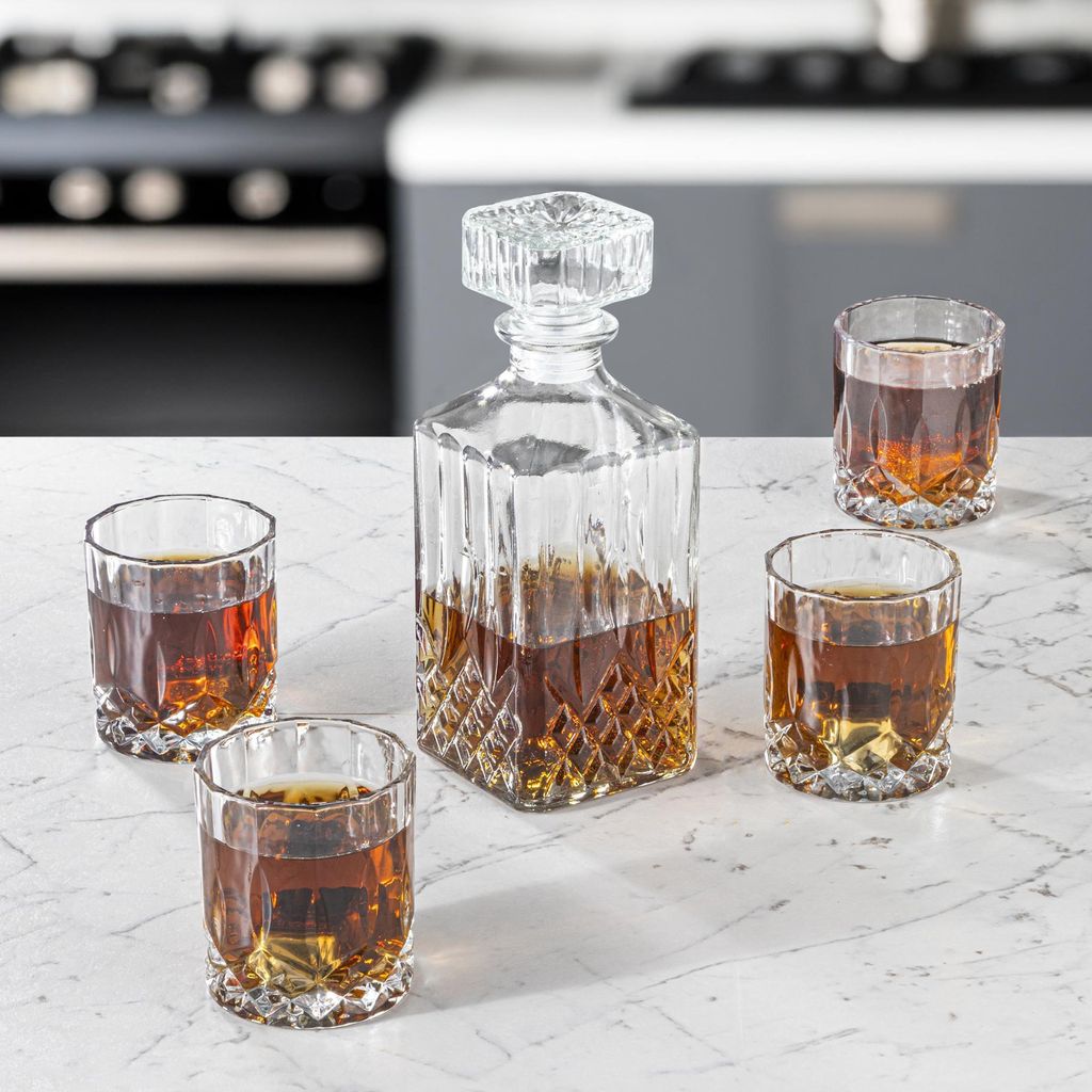 Whisky Set mit Karaffe Dekanter Whiskeyset 5-tlg. Whiskeygläser Whiskykaraffe HI