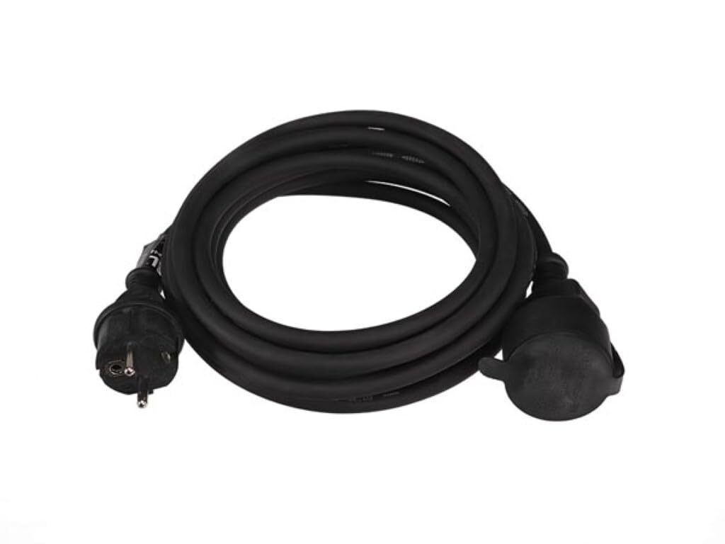 Perel Verlängerungskabel, H05RR-F 3G1.5, 5 m, 16 A/230 V, 3680 W, Typ E/F, IP44, Gummi, schwarz
