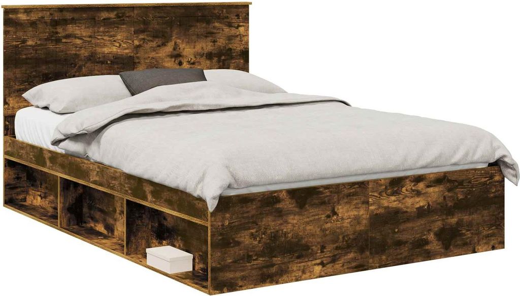 vidaXL Bettrahmen Geräucherte Eiche 135 x 190 cm Massives Kiefernholz