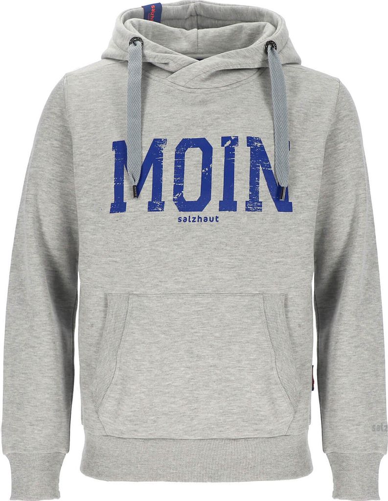 Salzhaut Herren Hoodie Heff mit Moin-Print - Weicher Kapuzenpullover mit Eingrifftaschen in Grey-Navy Größe M