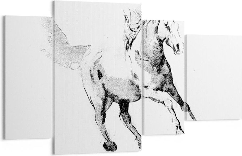 Bild auf Leinwand - Leinwandbild - 4 Teile - Pferd Galopp Tier - 120x70cm - Wand Bild - Wanddeko - Wandbilder - Leinwanddruck - Bilder - Wanddekora...