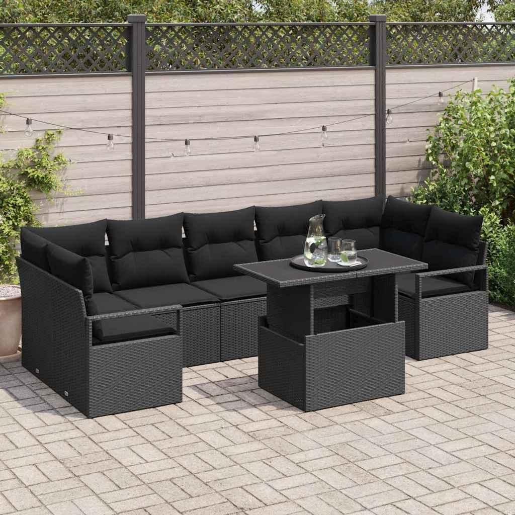 Maison Exclusive - Garten-Sofa-Set mit Speicher 8 pcs Schwarz Poly Rattan
