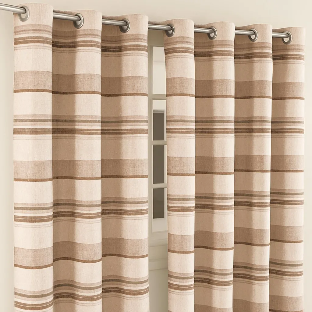 Rideaux jacquard épais de couleur beige avec anneaux métalliques