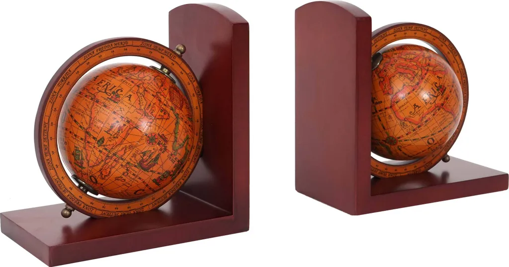 Serre-livres robustes Globe terrestre HWC-B79 brun - Maintien parfait