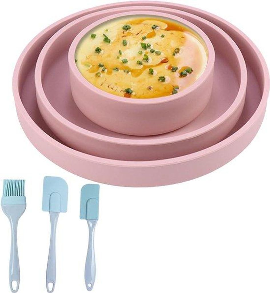 Silikonische Rundformen für 3 Stücke - 10 cm 15 cm 18 cm - Kugelhäufchen- und Brotformen mit Reisklopfer und Backpinsel - hitzebeständig für g...