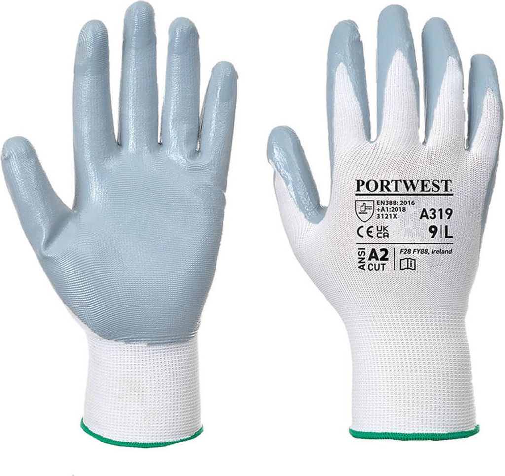 Portwest A319 Flexo Grip Nitril Handschuh (in Verkaufsverpackung) Grey/White Gr. M