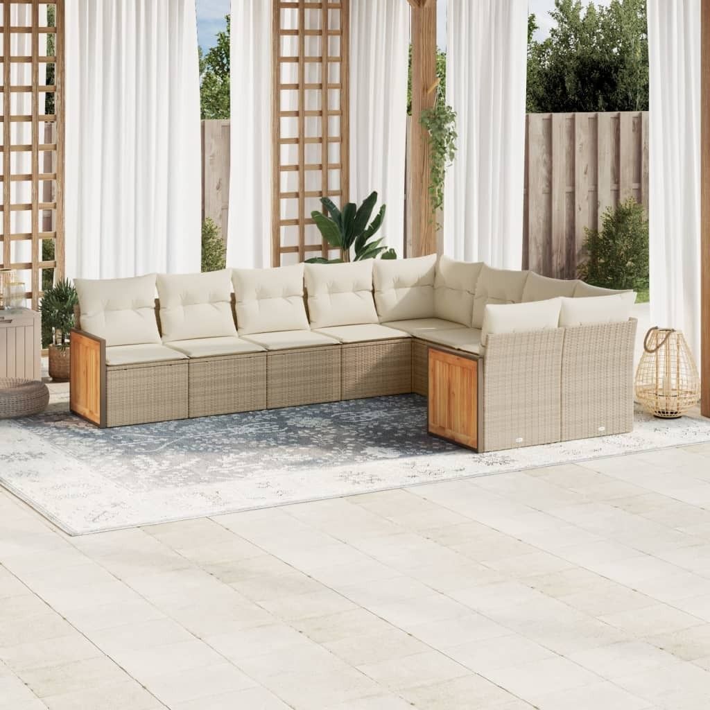 9-tlg. Garten-Sofagarnitur mit Kissen Beige Poly Rattan 3260385