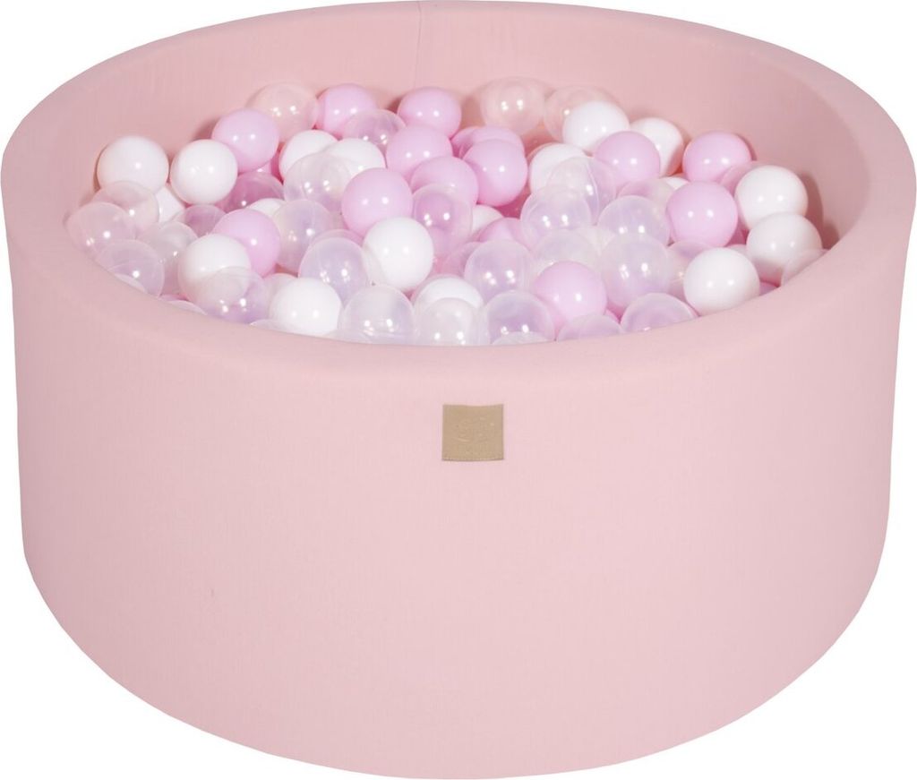 Ballenbak KATOEN Roze - 90x40 incl. 300 ballen - Wit, Pastel Roze, Transparant