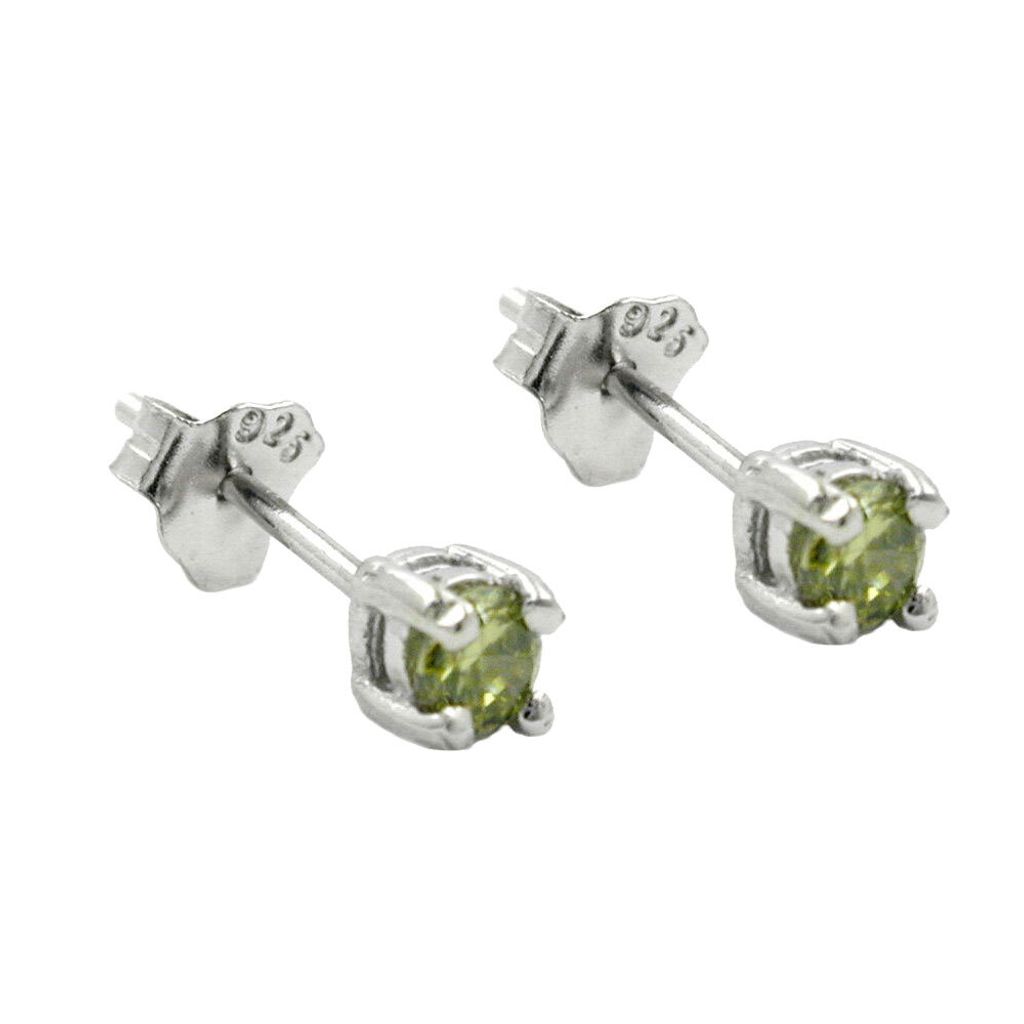 Ohrstecker Ohrring 3mm Glasstein oliv rhodiniert Silber 925 silber 3mm