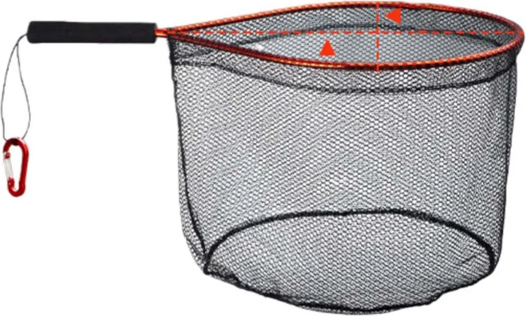 Épuisette rouge 40 cm avec mousqueton de sécurité et manche court robuste
