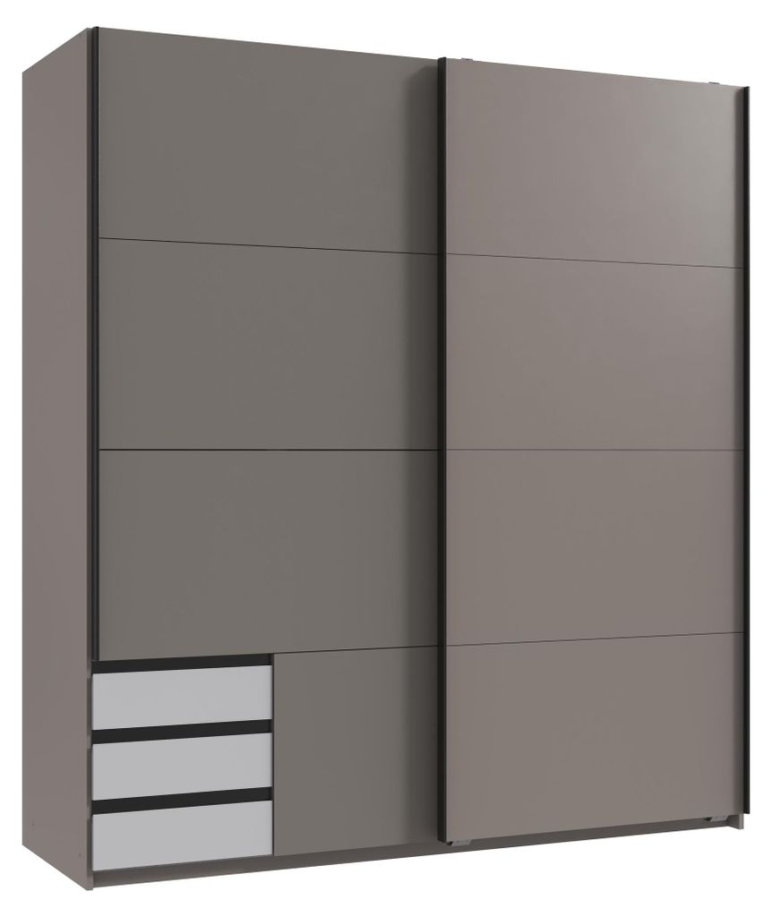 Schwebetürenschrank >BAHAMAS< in SAHARAGRAU + WEISS - 179x198x65cm (BxHxT)