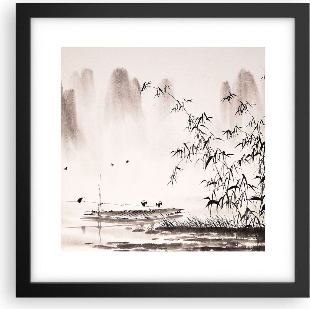 Gerahmtes Poster - Schwarzer Rahmen - Bambus schwarz China - 30x30 cm - Wand Bild - Wanddeko - Wandbilder - Kunstposter - Wandposter - Bilderrahmen...