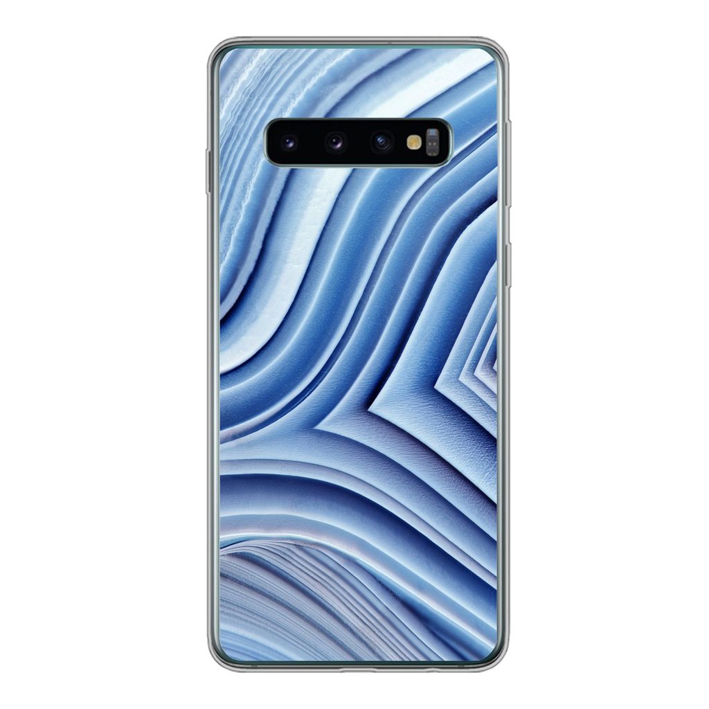 MuchoWow Handyhülle Schutzhülle Hülle für Samsung Galaxy S10 Natursteine - Muster - Blau Silikon Softcase Handy Hülle - Handytasche