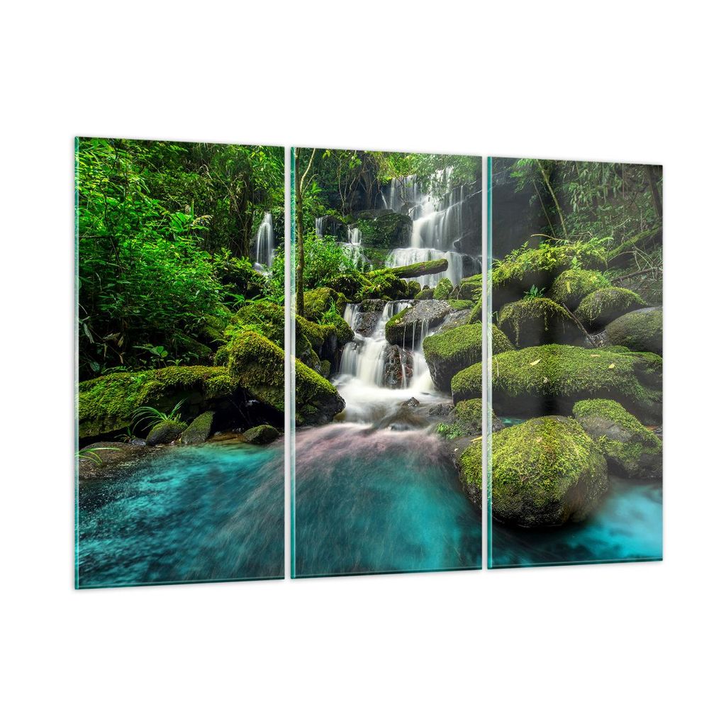 Bilder auf glas - Park Wasserfall Wasser - 105x70cm - Glasbilder - Wandbilder - Kunstdruck - zum Aufhängen bereit - Wanddekoration aus Glas - Glas...