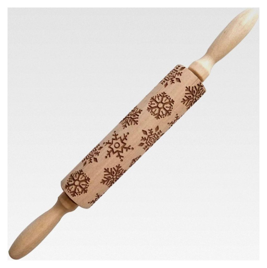 Nudelholz mit Schneeflockenprägung aus Holz, 13,8 Zoll, Küchenhilfe für Kekse und Dekoration zu Weihnachten