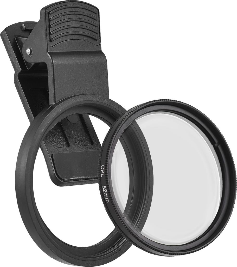 52-mm-CPL-Filter fuer Telefonkameraobjektive, aufsteckbarer Polarisationsfilter mit Telefonobjektivclip, Ersatz fuer iPhone 15/14/13/12/11 und ande...