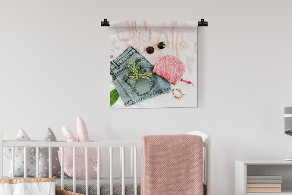 MuchoWow Wandteppich Wandbehang Tropical - Rosa - Hemd 60x60 cm Tapisserie Dekoration Wandtuch - Dekorationen - Wand Decke
