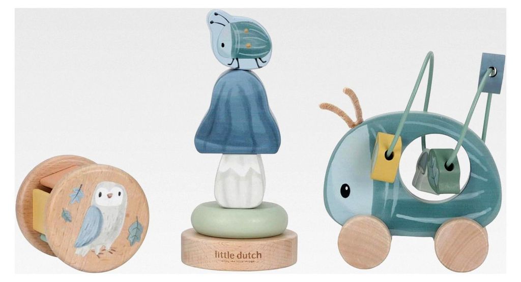Geschenkset Holzspielzeug 3-teilig für Baby Kleinkind Junge blau