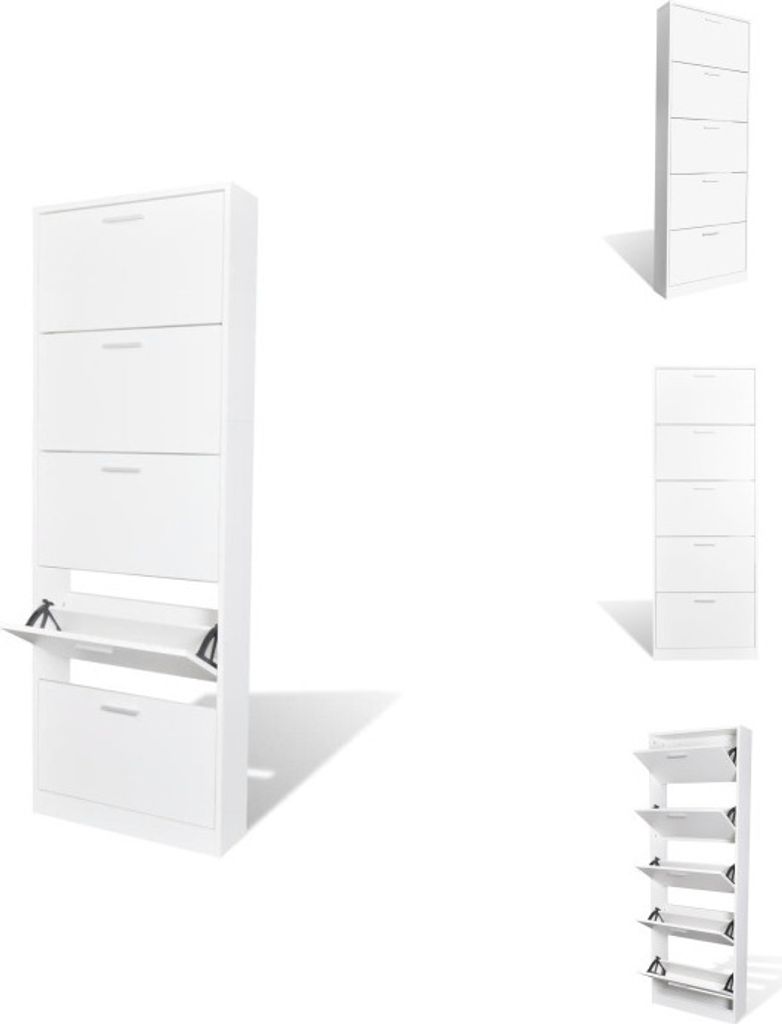 vidaXL Schuhschrank mit 5 Schuhkippern Weiß Holz - Schuhregale & -schränke