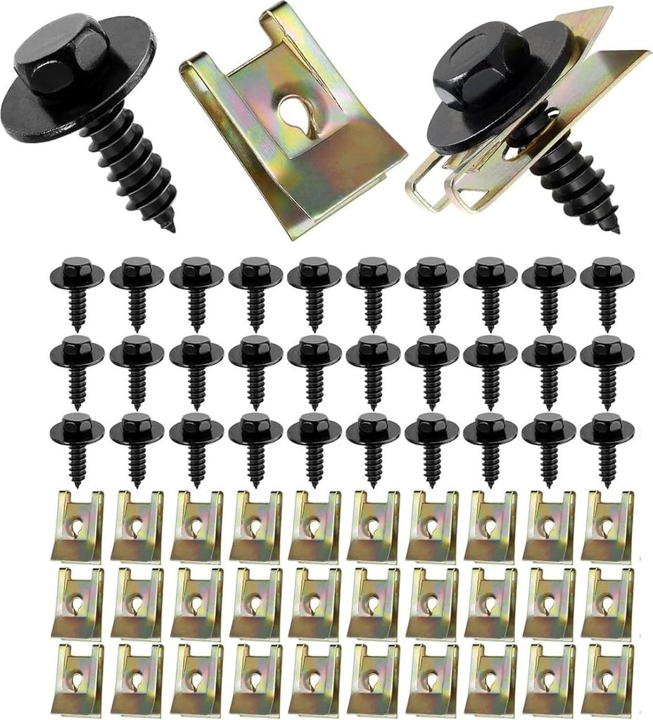60 Stück Blechmutter, Blechschrauben, Schraube Mutter Clip Schnappmutter Set, Blechmutter Sortiment mit Käfigmuttern, Karosserieschrauben und Fed...