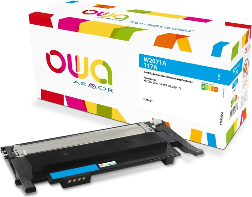Cartouche de toner OWA compatible HP W2071A cyan pour impression laser