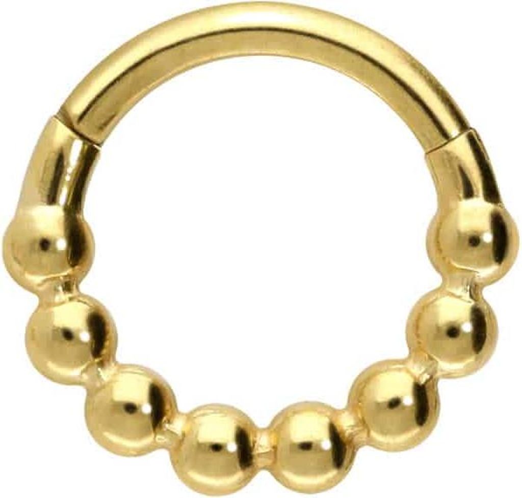 Ohrpiercing, Nasenpiercing, Septum Piercing Titan Segmentring Clicker KUGELN Gold Innendurchmesser: 7mm + Stabstärke: 1mm