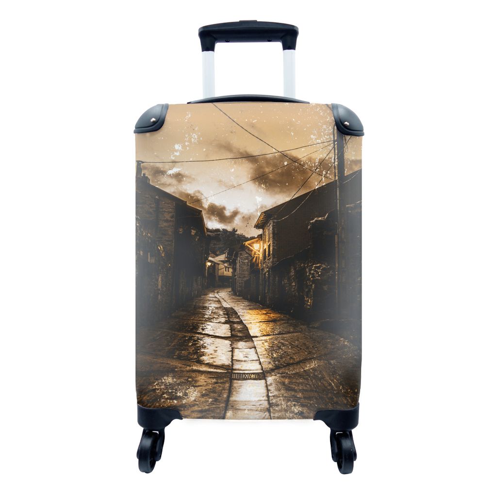 MuchoWow Koffer Handgepäck Trolley Rollkoffer Kleine Reisekoffer mit 4 Rollen - Gold - Straße - Häuser - Cabin Size < 55x40x23 cm & 55x40x20 c...