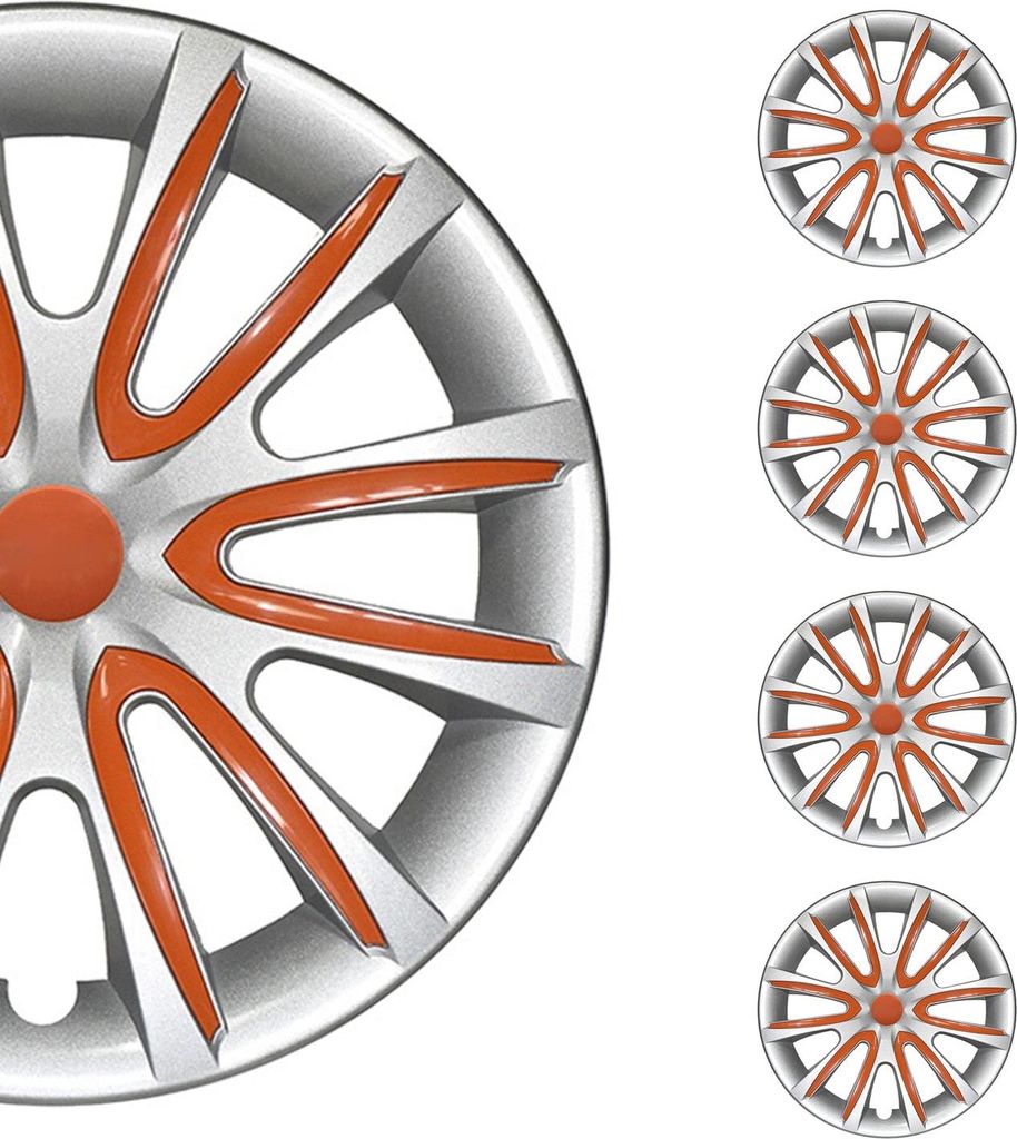 4x Radblenden Radkappen Radzierblenden für 14" Zoll Stahlfelgen Grau Orange