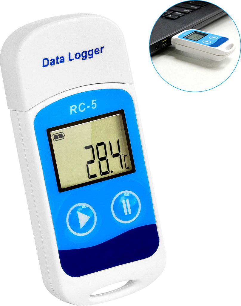 Temperatur Datenlogger USB mit LCD Display | 32000 Aufzeichnungen | IP67 Wasserdicht | Präziser Datenrecorder für Kühlketten & Industrie