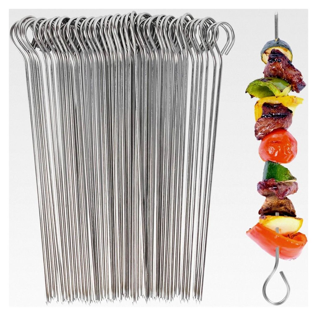 50 Stück Edelstahl Schaschlikspieße, 20 cm lange Rouladennadeln, geeignet für Rouladen, Cocktailspieße oder kleine Gemüsespieße