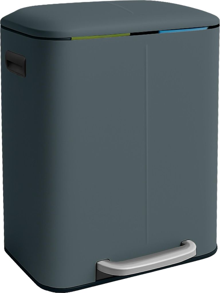 Relaxdays Mülleimer, 2 Fächer, 2x 20 l, entnehmbare Inneneimer, Softclose, Fußpedal, Metall, Mülltrenner Küche, grau