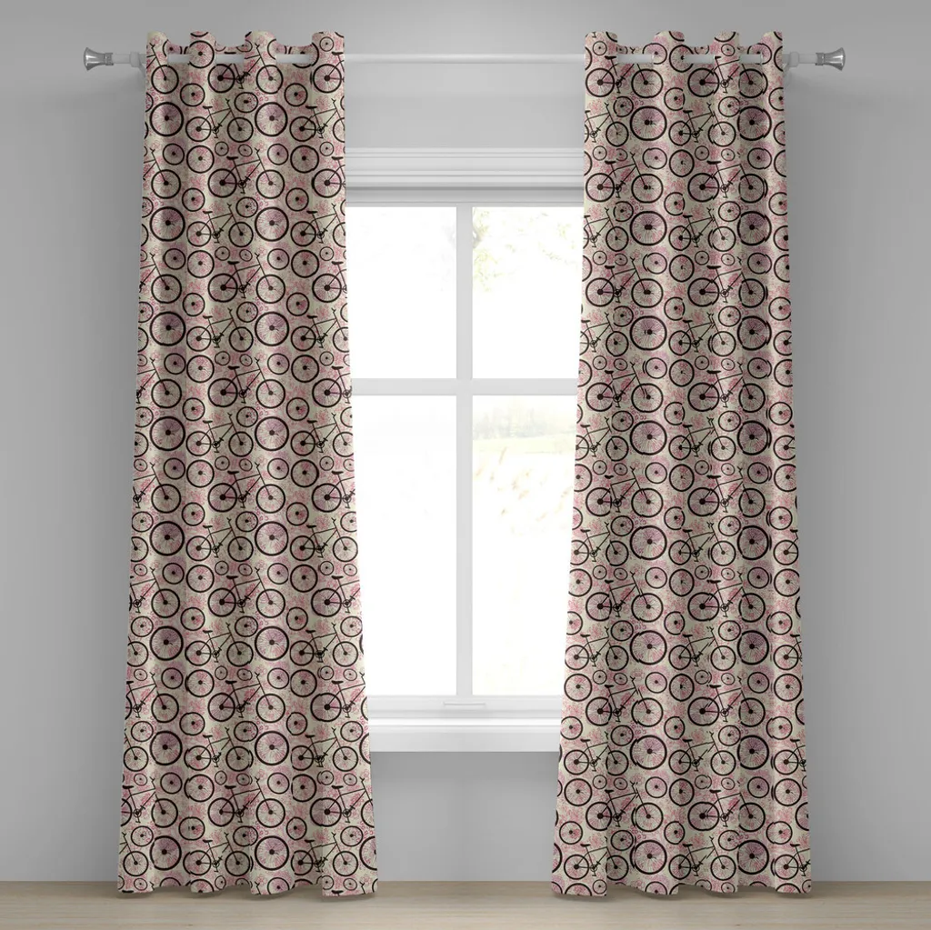 Tende Shabby Chic ABAKUHAUS Fiori Rosa e Bici Stampa Artistica