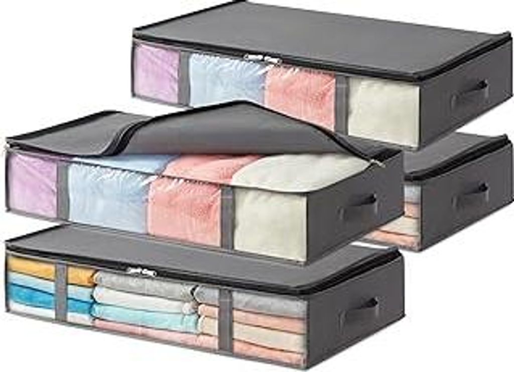 Lifewit 4 Stück 65L Unterbett Aufbewahrungsbox, Faltbare Unterbettkommode Aufbewahrungstasche Storage Boxes mit Deckel, Unterbett Aufbewahrung fü...