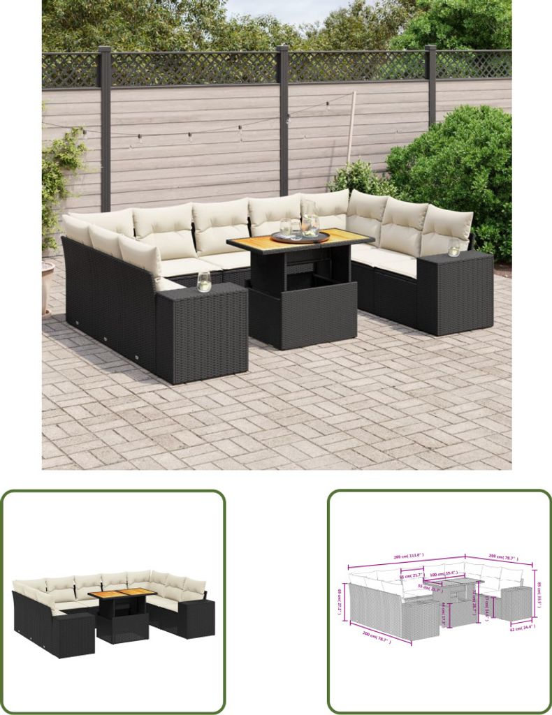 The Living Store 10-tlg. Garten-Sofagarnitur mit Kissen Produktbild 