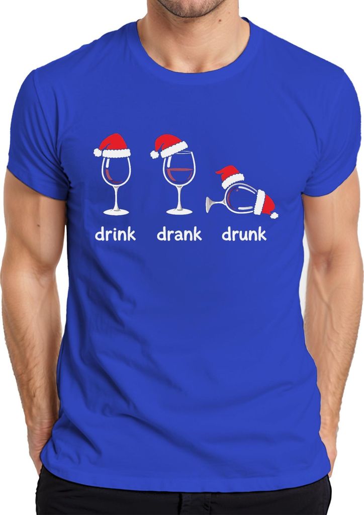 drink drank drunk Weinglas Lustig Weihnachten Geschenk Party Herren T-Shirt, Blau, XXL