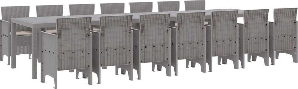 "2025"Cloris 15-teiliges Garten Essset mit Kissen Hellgrau Poly-Rattan, Gartentisch Hellgrau 250x100x73 cm Poly-Rattan, Gartentisch Hellgrau 150x10...