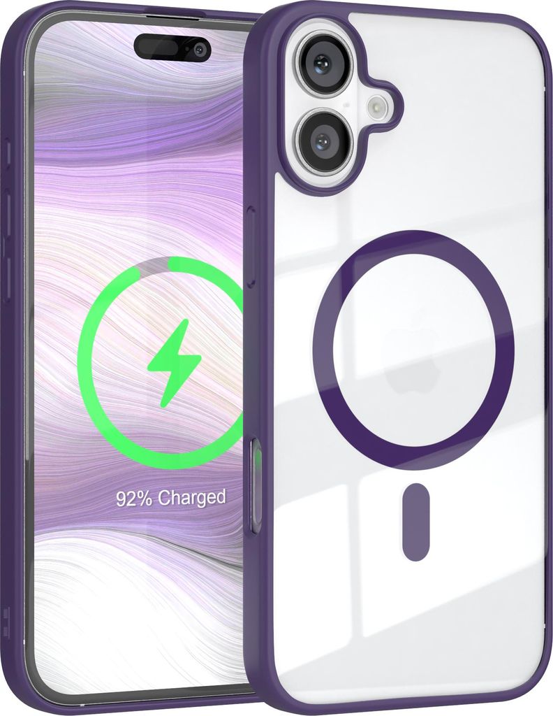 EAZY CASE Clear MagSafe Case für Apple iPhone 16 Plus, Qi-Charging, Silikon mit Kameraschutz, Bumper Case in