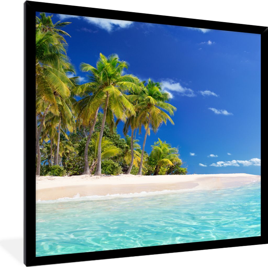 MuchoWow Gerahmtes Poster Strand - Meer - Palme - Sonne - Sommer 40x40 cm - Poster mit Schwarzem Bilderrahmen Wandposter Rahmen Foto Bilder - Mit...