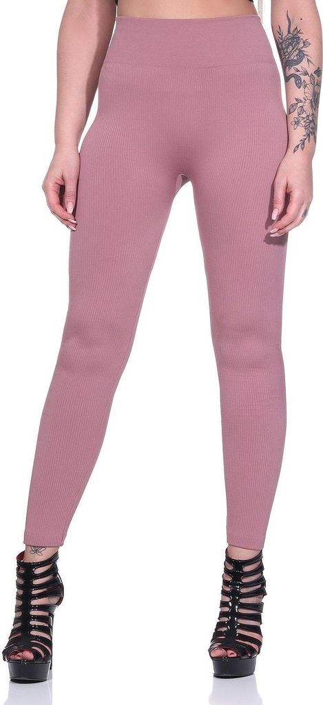 Damen Leggings Thermo Doppelripp Hoher Bund Sport Gym Outdoor, Beere/S/M 36/38