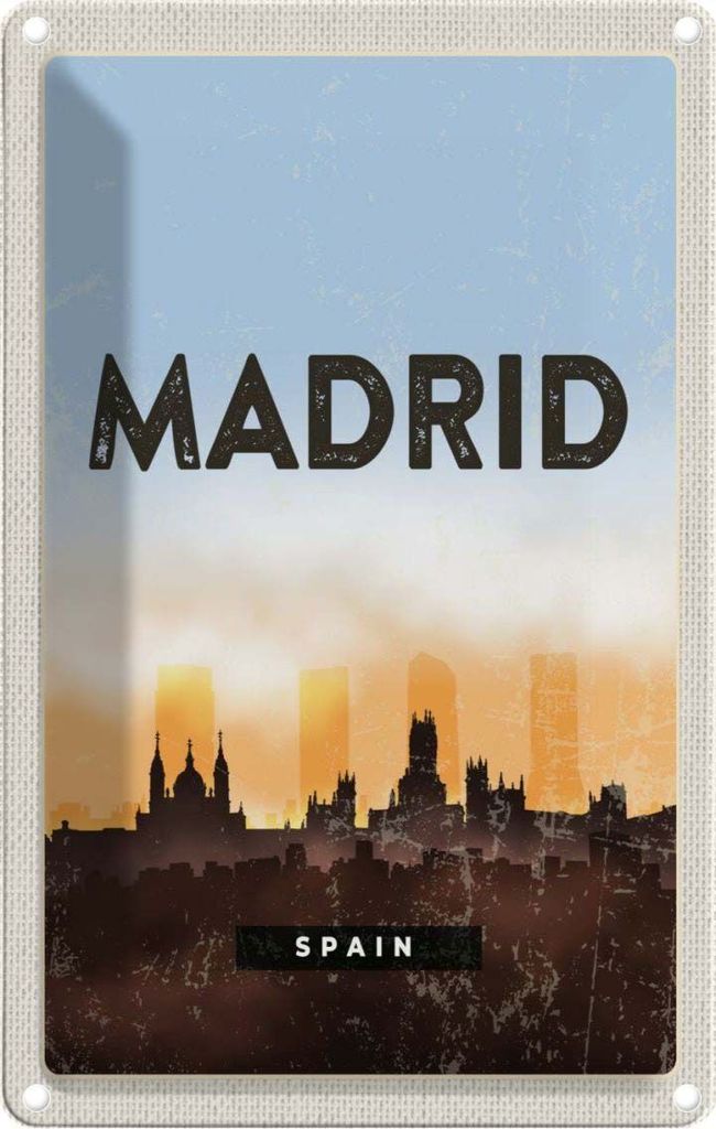 vianmo Blechschild 18x12 cm Madrid Spain Retro Malerisches Bild Bildmotiv Reisemotiv Abenteuer Reisen Urlaub