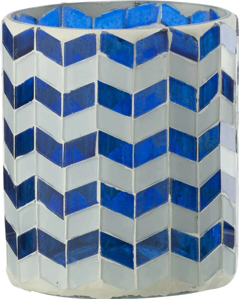 Bougeoir J-Line Verre Bleu Blanc Moyen - Déco Lumineuse pour Salon Terne