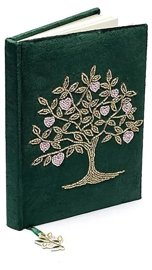 Journal intime en velours vert Arbre de Vie 20x15 cm avec papier luxe