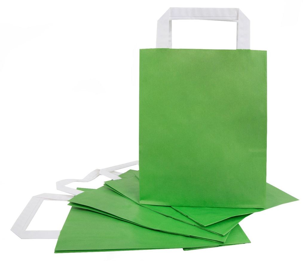10 Stück kleine grüne hellgrüne Papiertaschen Tüten Geschenktaschen mit Henkel 18 x 8 x 22 cm Tüten give-away Mitgebsel Geschenk-Verpackung Ge...