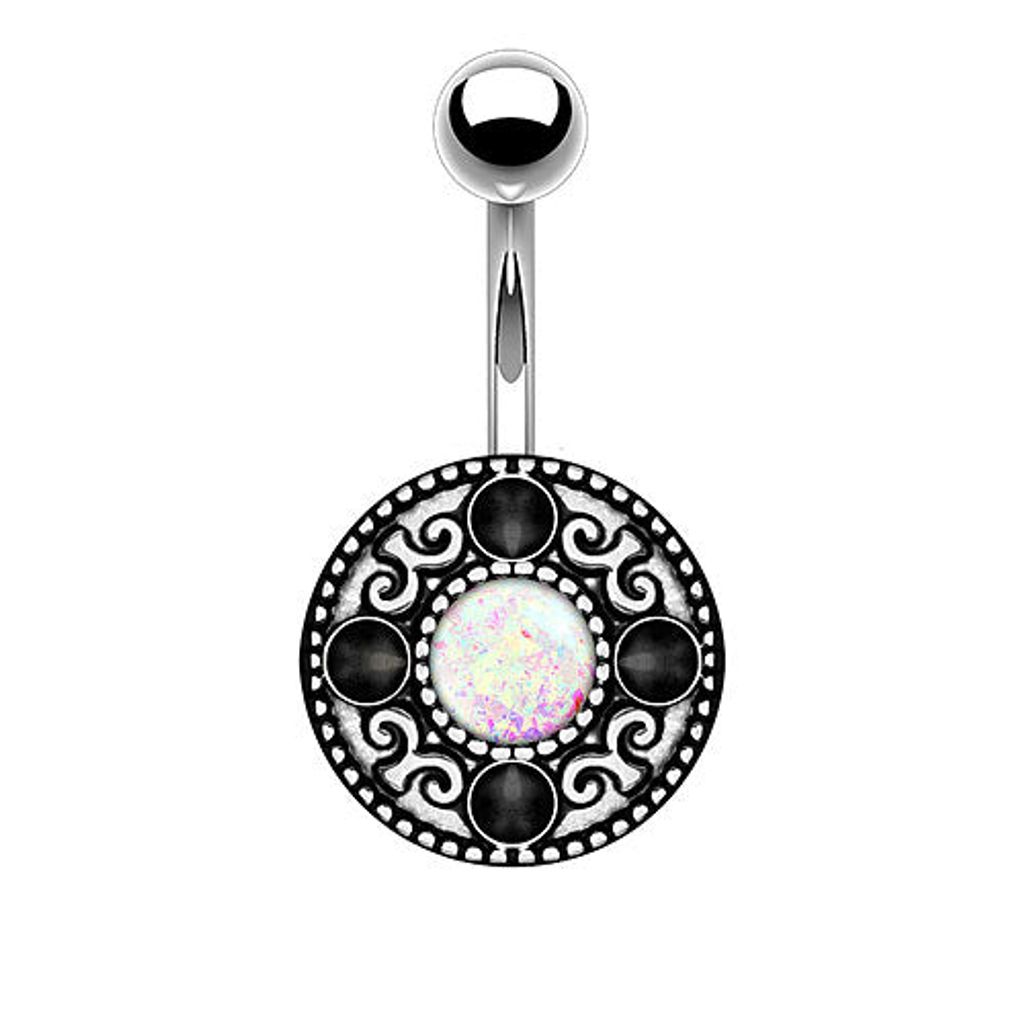Taffstyle Bauchnabelpiercing Bauchnabelpiercing Stecker Vintage Tribal Style Glitter Opal, Weiß
