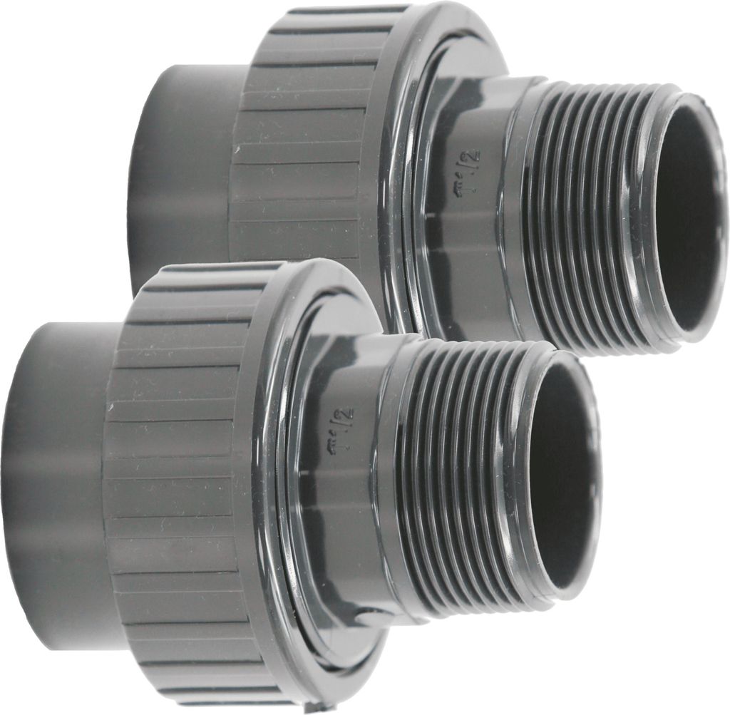 HAF 2x PVC Fittings Verschraubung O-Ring mit 63mm x 2" | Klebemuffe x Außengewinde | Adapter aus grauem PVC | PN16 für PVC Rohr & Poolverrohrung